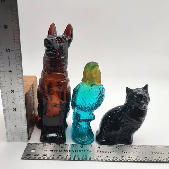 LOT 3 Vintage Avon Animal Bottles Glass Body Plastic Head Dog Cat Parakeet - Picture 7 of 7